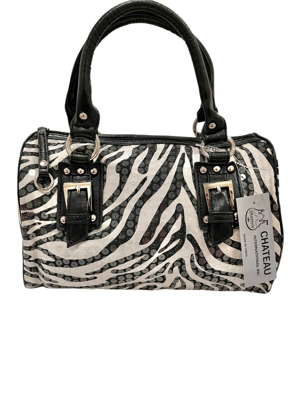 Chateau International Y2K Zebra Sequined Printed Satchel NWT